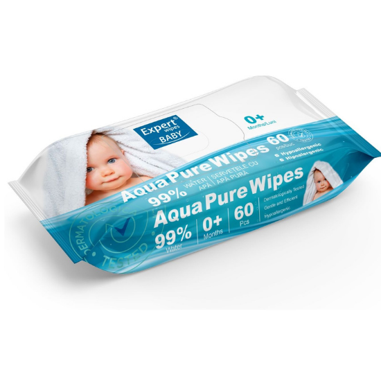 Servetele umede Aqua Pure Baby, 60 bucati, Expert Wipes 
