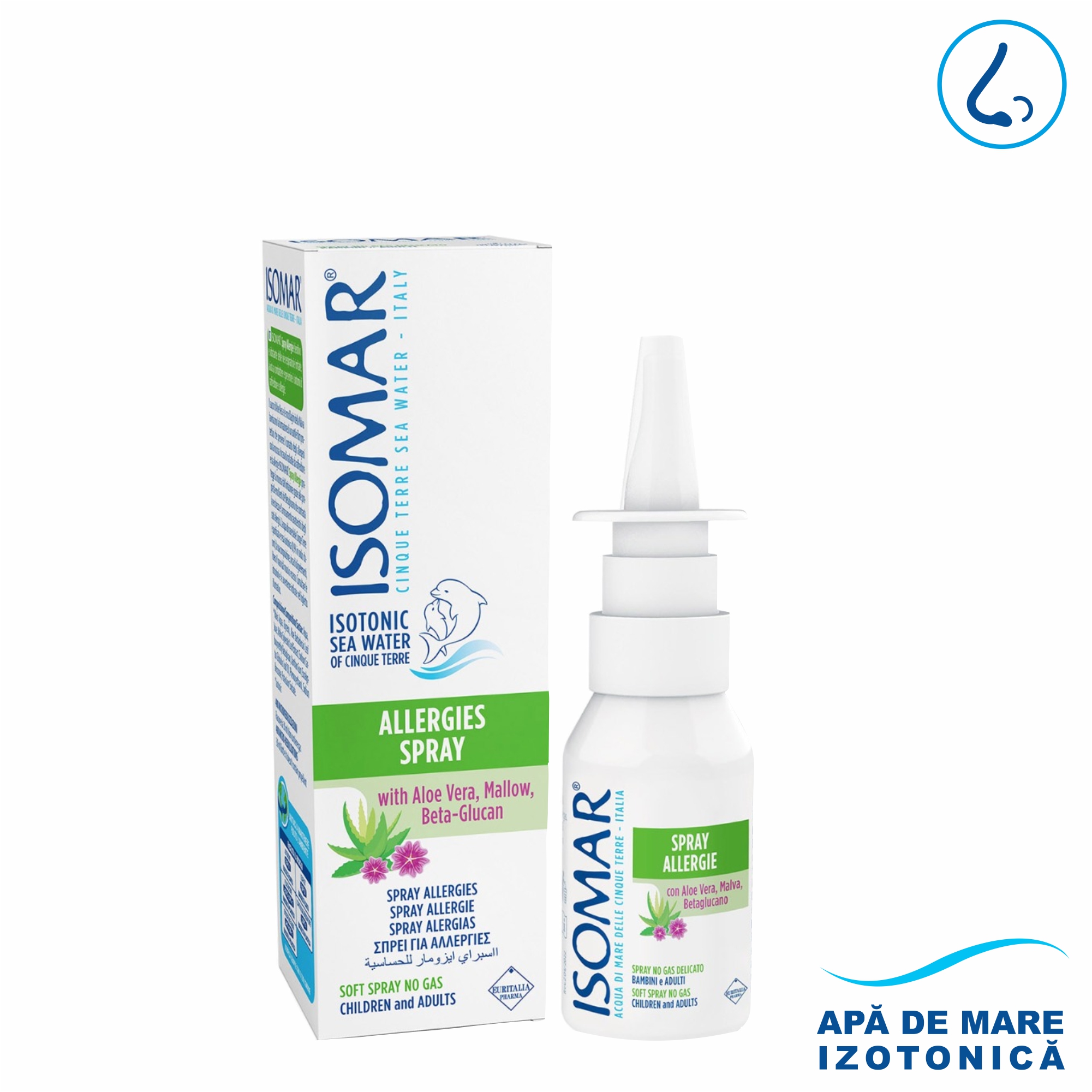 Spray nazal impotriva alergiilor cu apa de mare izotonica, 30 ml, Isomar