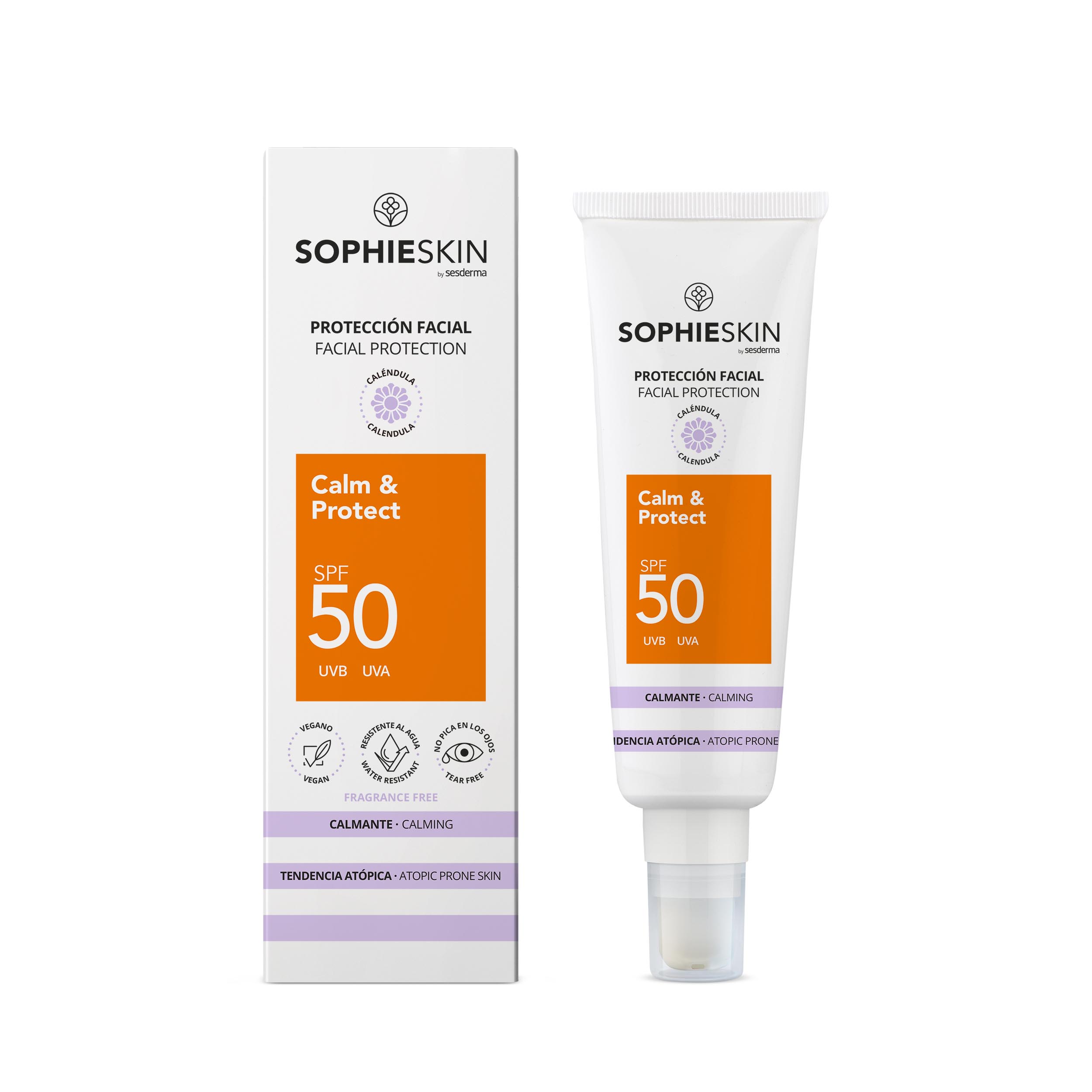 Crema pentru ten sensibil si atopic cu SPF 50 Calm & Protect, 50 ml, Sophieskin