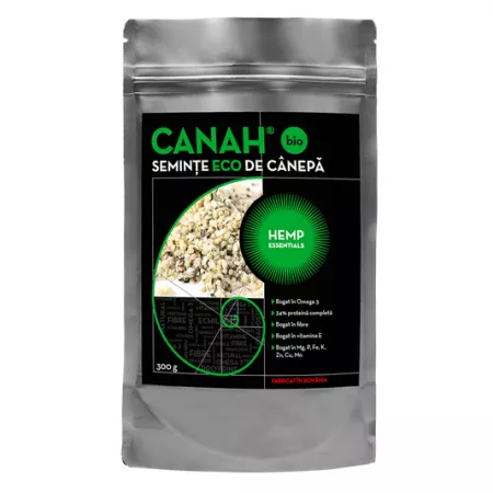 Seminte Bio decorticate de canepa, 300 g, Canah