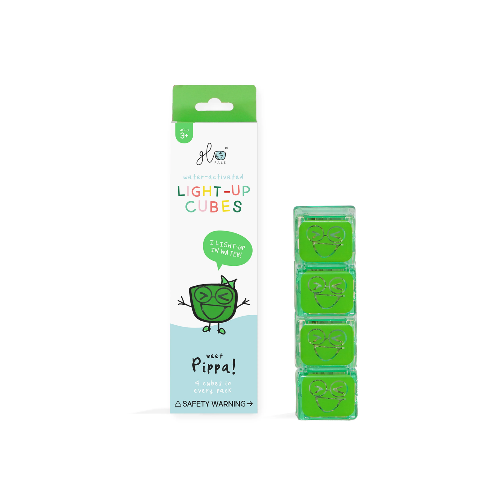 Jucarie senzoriala luminoasa Pippa Glo Cube, 3 ani+, Verde, Glo Pals