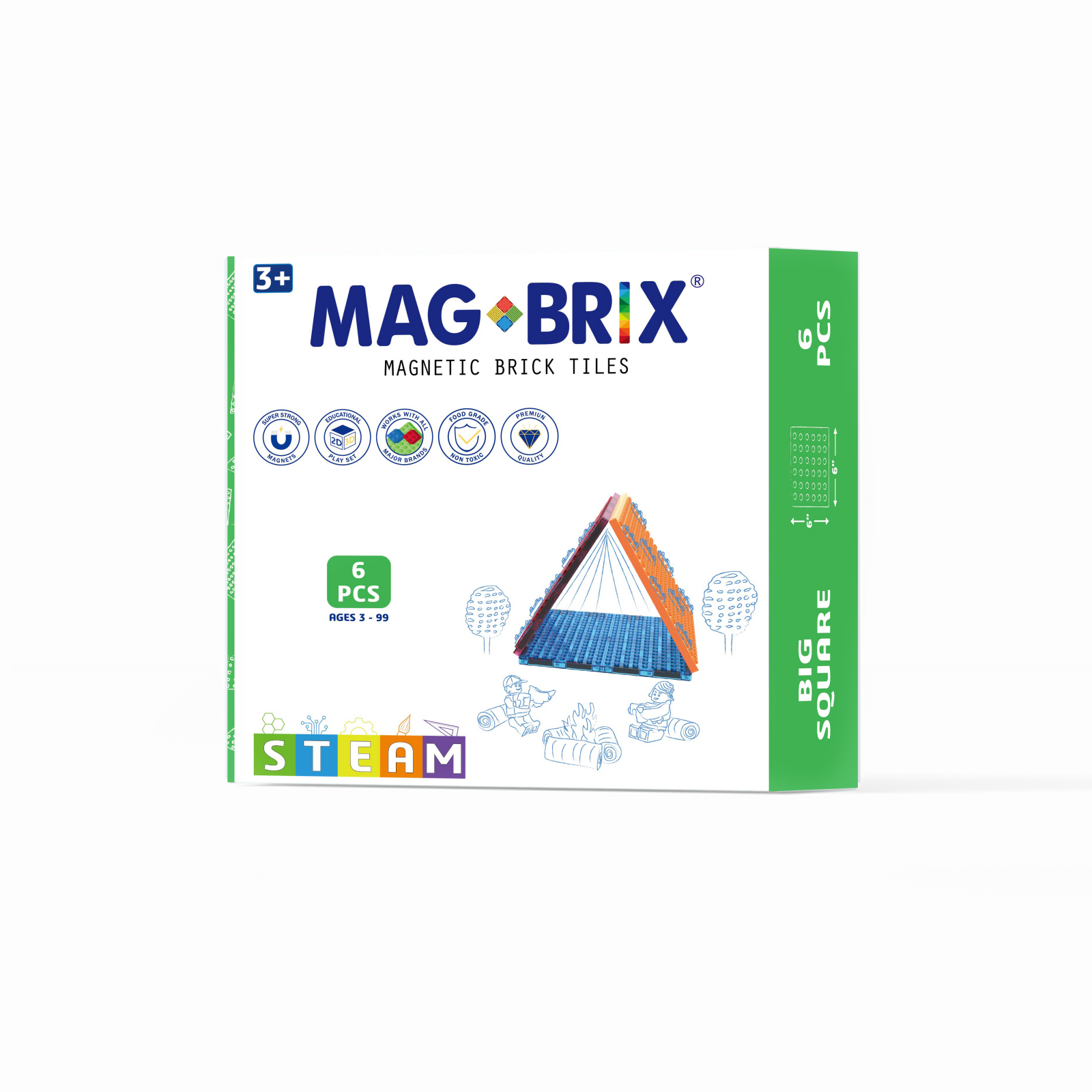 Set magnetic Magbrix, 3 ani+, 6 piese patrate mari, Magblox