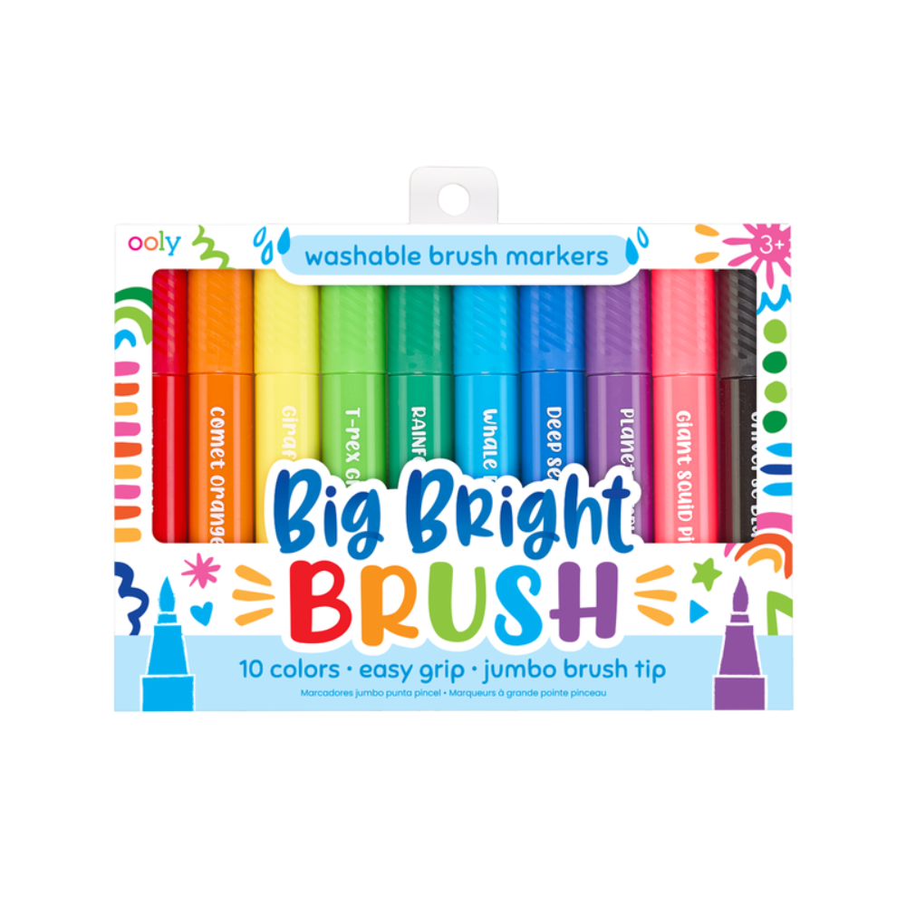 Carioci lavabile cu pensula Big Bright Brush, 10 culori, Ooly