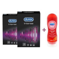 Pachet Prezervative Intense 2x16 buc si Lubrifiant play massage 2in1, 200 ml, Durex