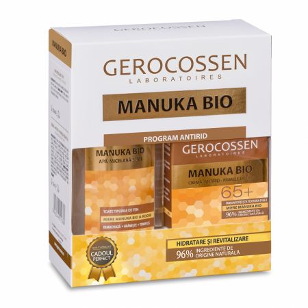 Pachet Crema antirid reparatoare +65, 50 ml +Apa micelara 300 ml Manuka Bio, Gerocossen