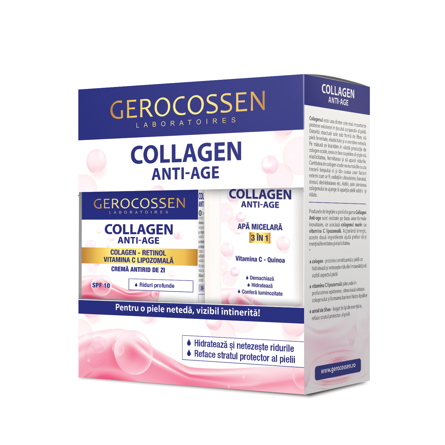 Pachet Crema antirid de zi 50 ml + Apa micelara 300 ml Collagen, Gerocossen