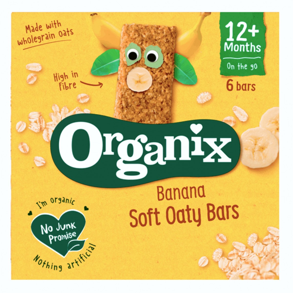 Batoane Bio din ovaz integral cu cereale si banane, +12 luni, 6 batoane x 23 g, Organix