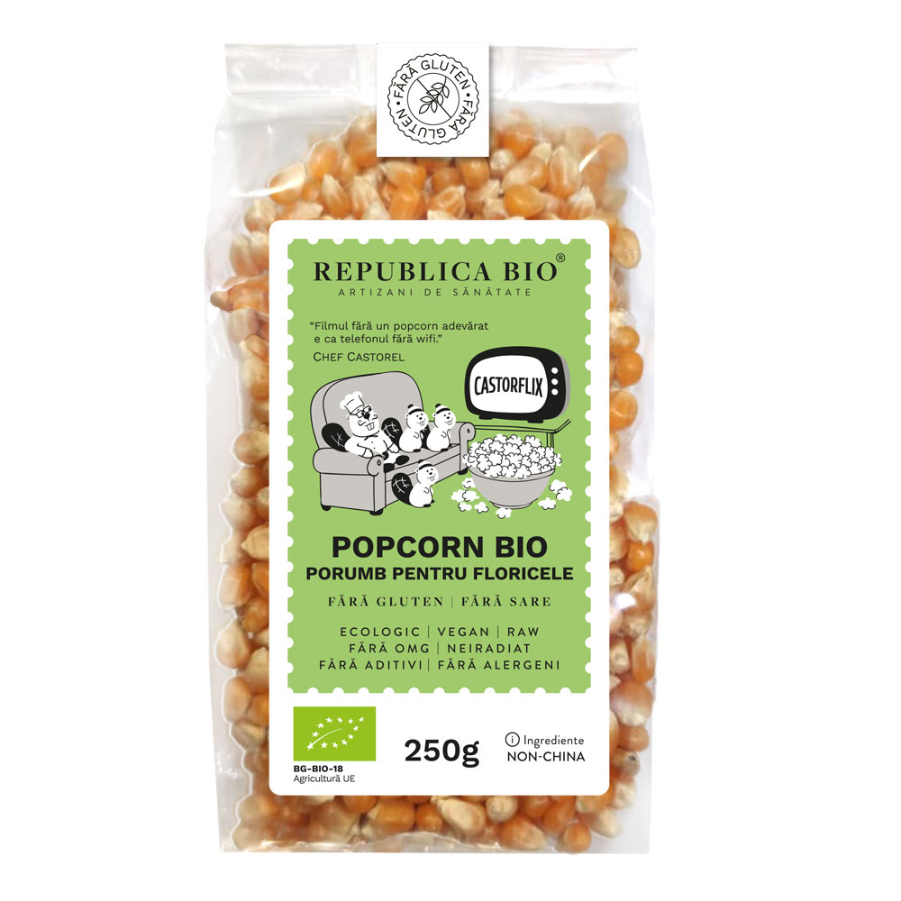 Popcorn Bio, porumb pentru floricele fara gluten, 250 g, Republica Bio