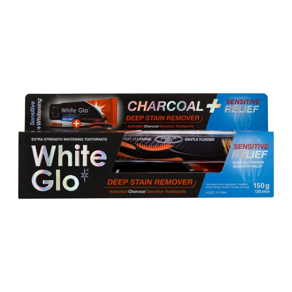 Pasta de dinti cu carbune activat Charcoal Deep Stain Remover Sensitive Relief, 125 ml, White Glo