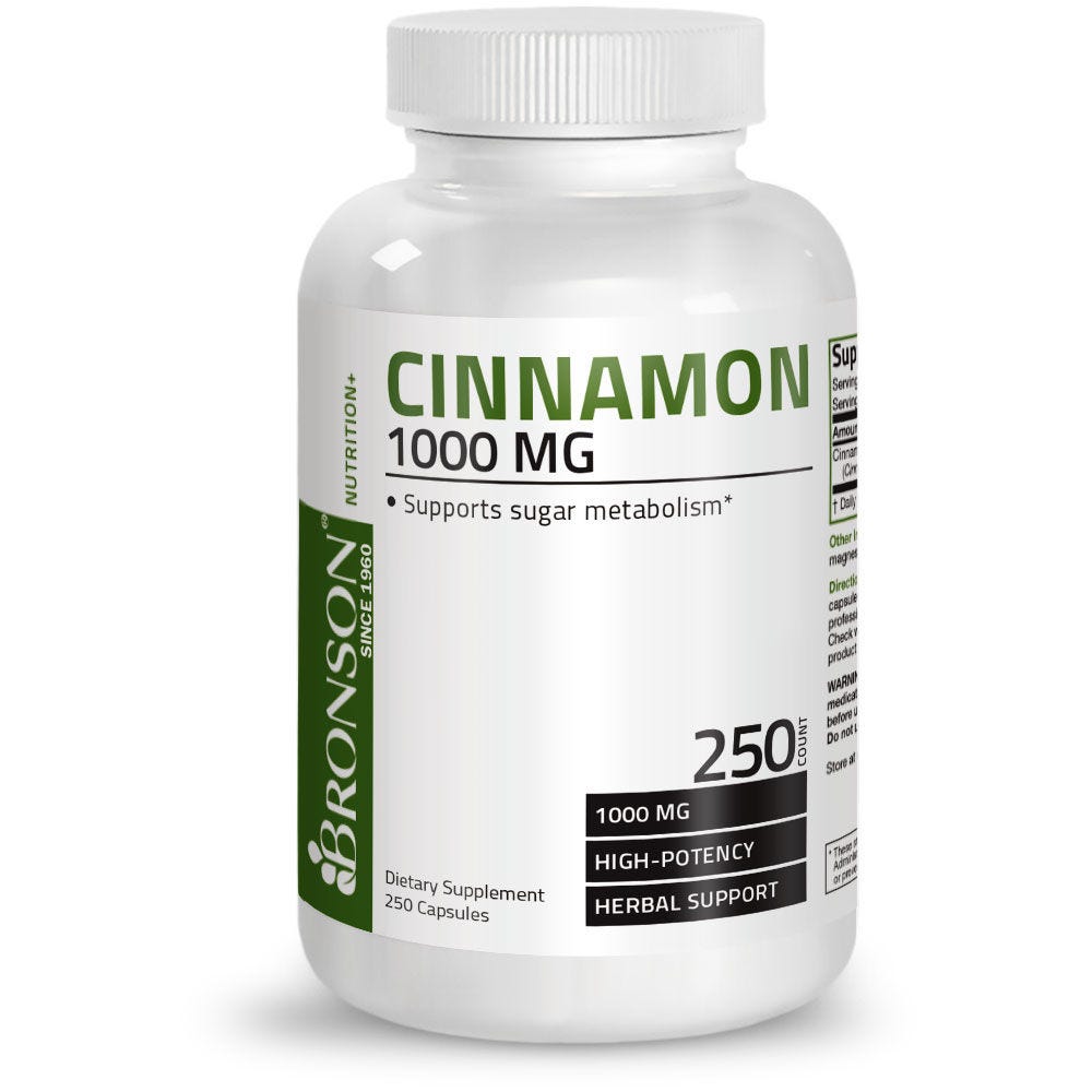 Diabetic Support Cinnamon Forte, 1000 mg, 250 capsule, Bronson Laboratories