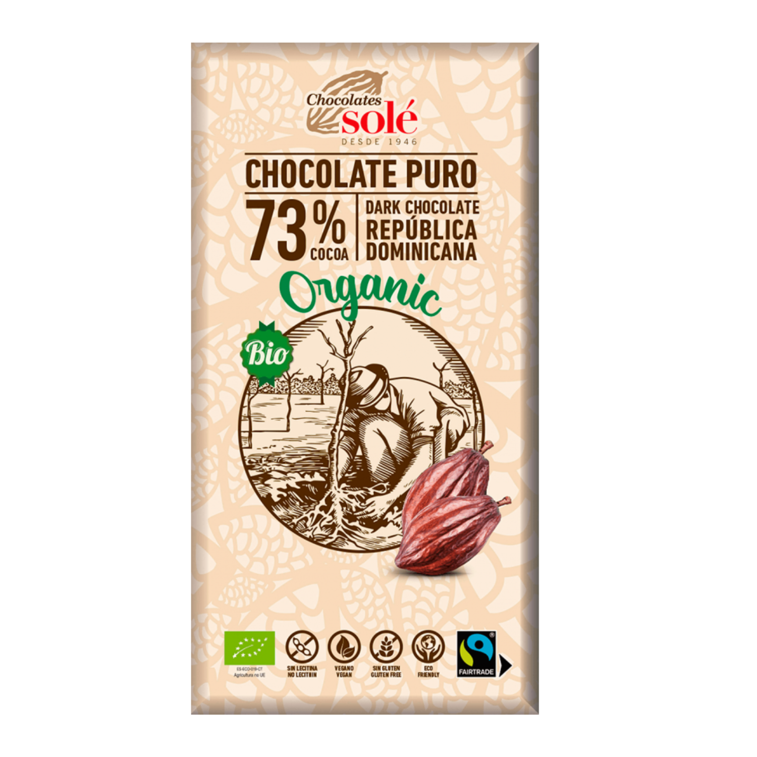 Ciocolata neagra Bio cu 73 % cacao, 100 g, Chocolates Sole
