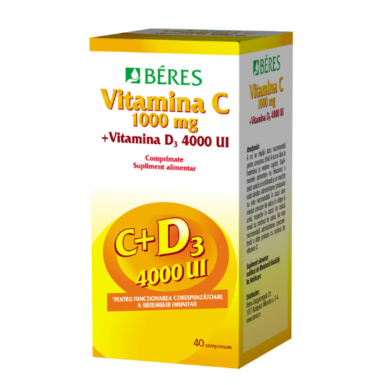 Vitamina C 1000mg + Vitamina D3 4000 UI, 40 comprimate, Beres Pharmaceuticals