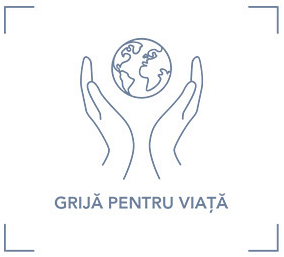Iconografie cu Pamantul protejat de doua maini, cu textul 'Grija pentru viata', simbolizand angajamentul Bioderma pentru sustenabilitate si responsabilitate ecologica.