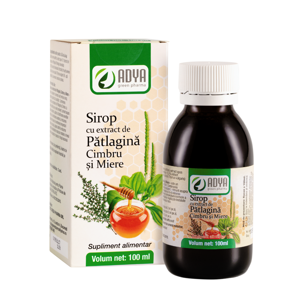 Sirop cu extract de patlagina, cimbru si miere, 100 ml, Adya Green Pharma