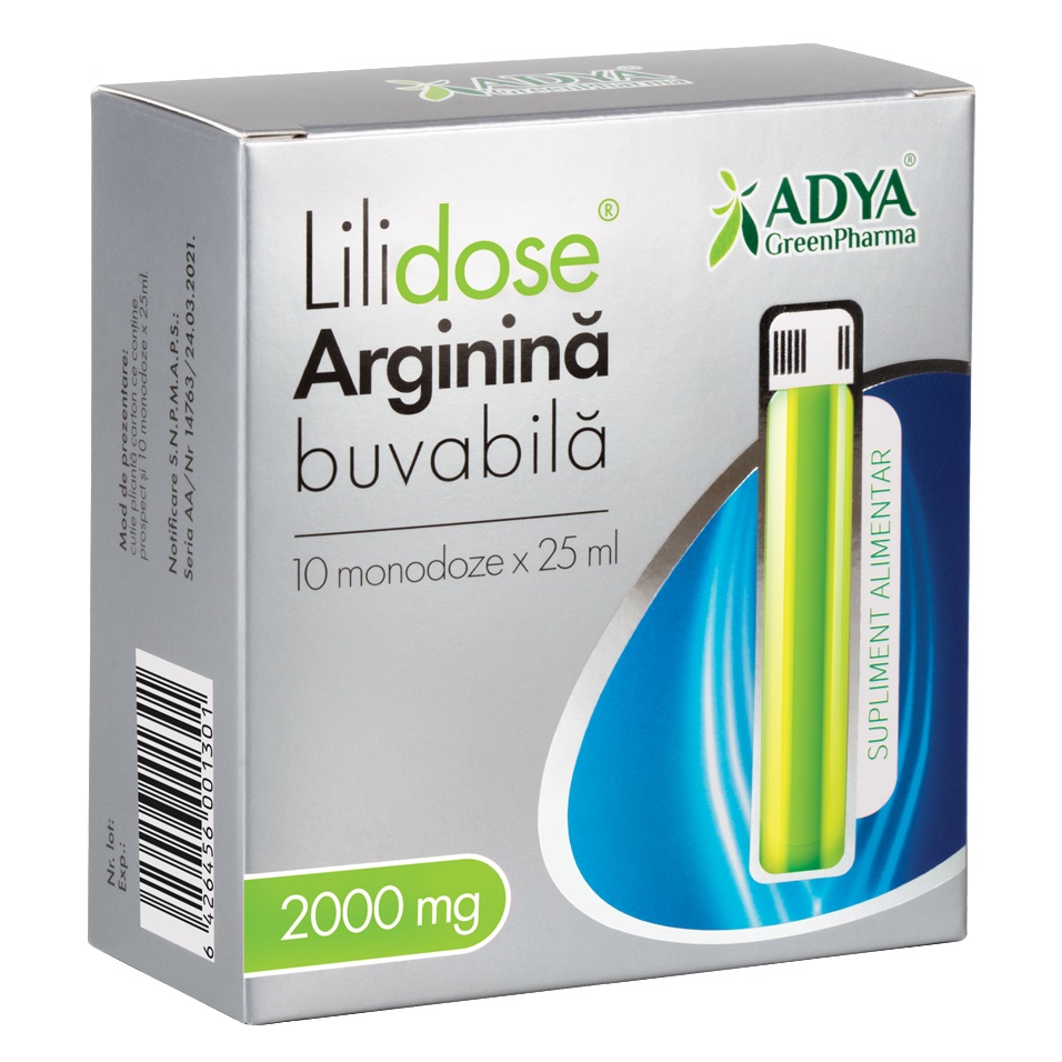 Arginina Buvabila 2000 mg Lilidose, 25 ml x 10 doze, Adya Green Pharma