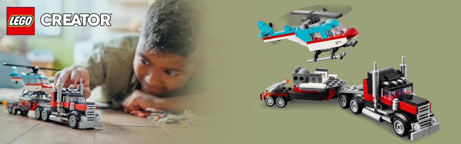 Camioneta-platforma cu elicopter, +7 ani, 31146, Lego Creator 3 in 1