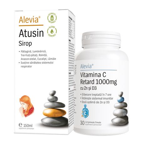 Sirop Atusin 150 ml + Vitamina C 1000 mg Retard cu Zinc si D3  30 capsule, Alevia