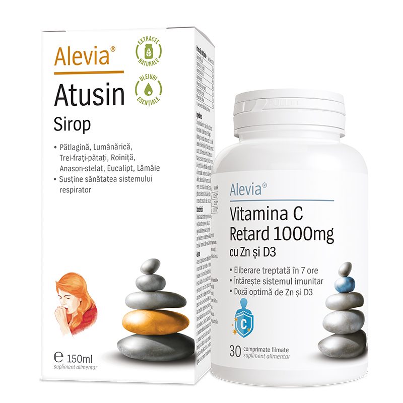Sirop Atusin 150 ml + Vitamina C Retard 1000 mg cu Zinc si D3, 30 capsule, Alevia