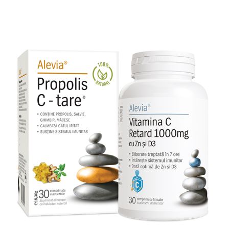 Propolis C-tare 30 comprimate + Vitamina C 1000 mg Retard cu Zinc si D3, 30 capsule, Alevia
