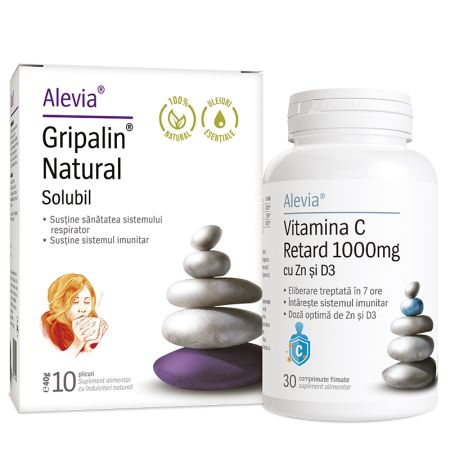 Gripalin Natural solubil + Vitamina C 1000 mg Retard cu Zinc si D3, 30 capsule, Alevia