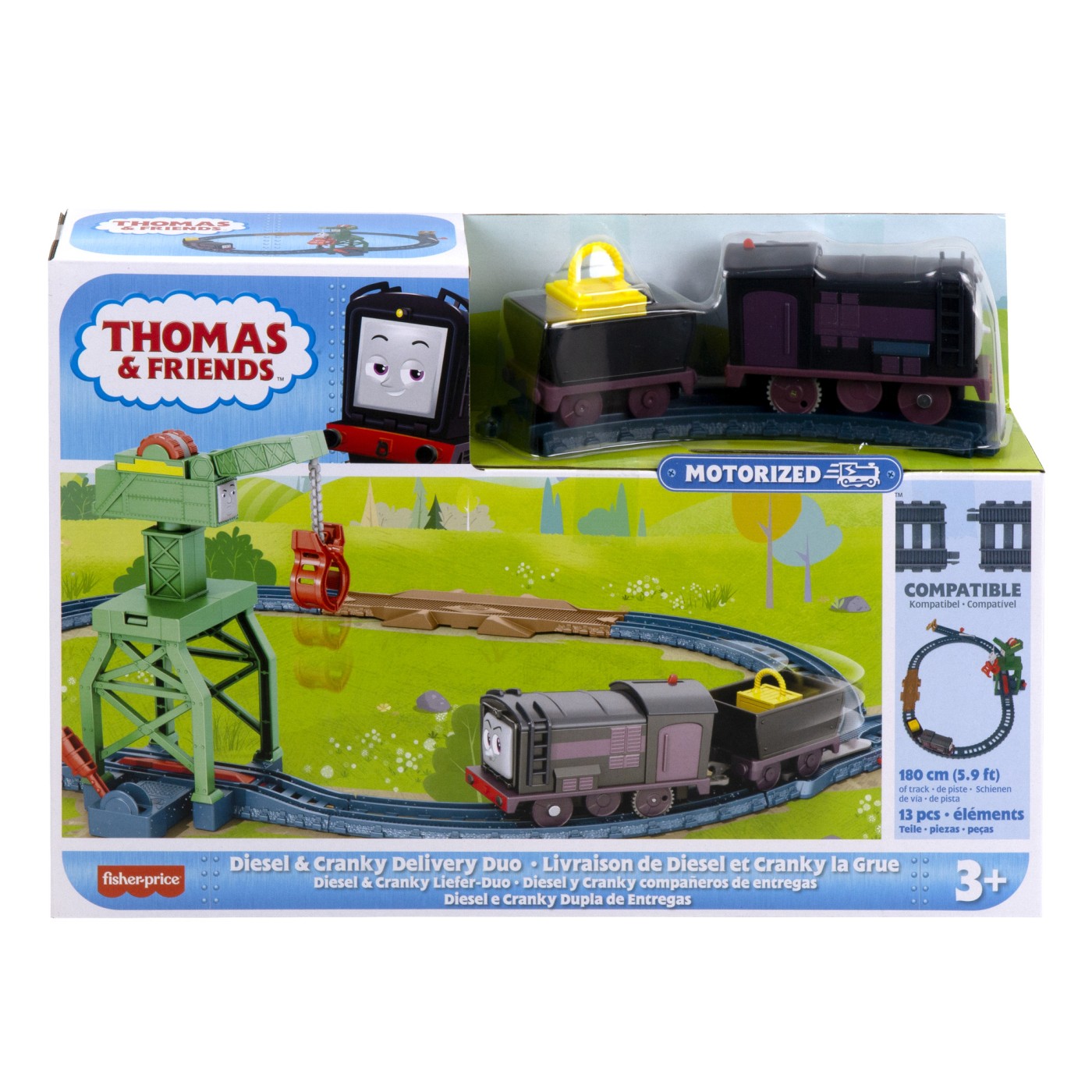 Set cu locomotiva diesel si Cranky motorizate si accesorii, Thomas and Friends