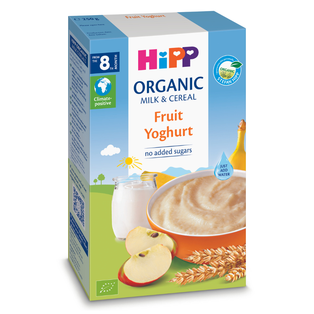Lapte si cereale Bio cu fructe si iaurt, 6 luni +, 250 g, Hipp