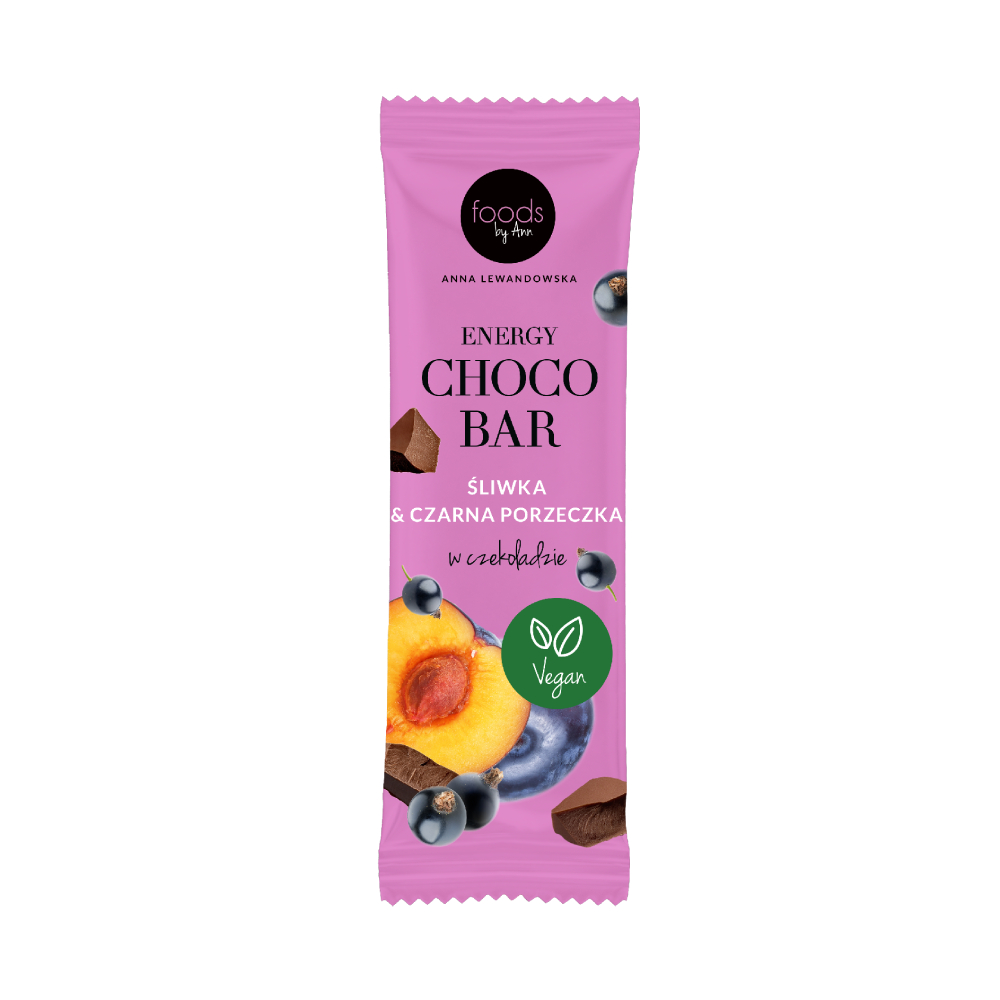 Baton energizant cu prune si coacaze negre in ciocolata, 35g, Foods By Ann