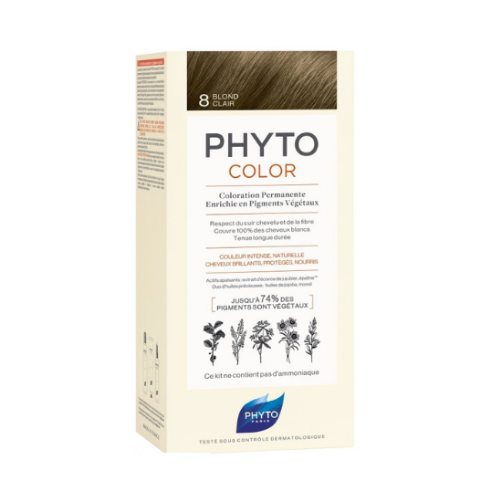 Vopsea permanenta pentru par Phytocolor, Light Golden Blonde 8 (blond deschis), 50 ml, Phyto
