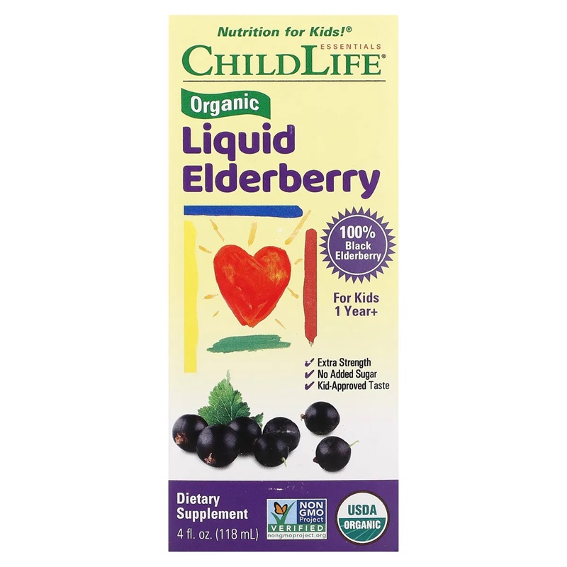 Organic Liquid Elderberry Childlife Essentials pentru sistemul imunitar, 118 ml, Secom