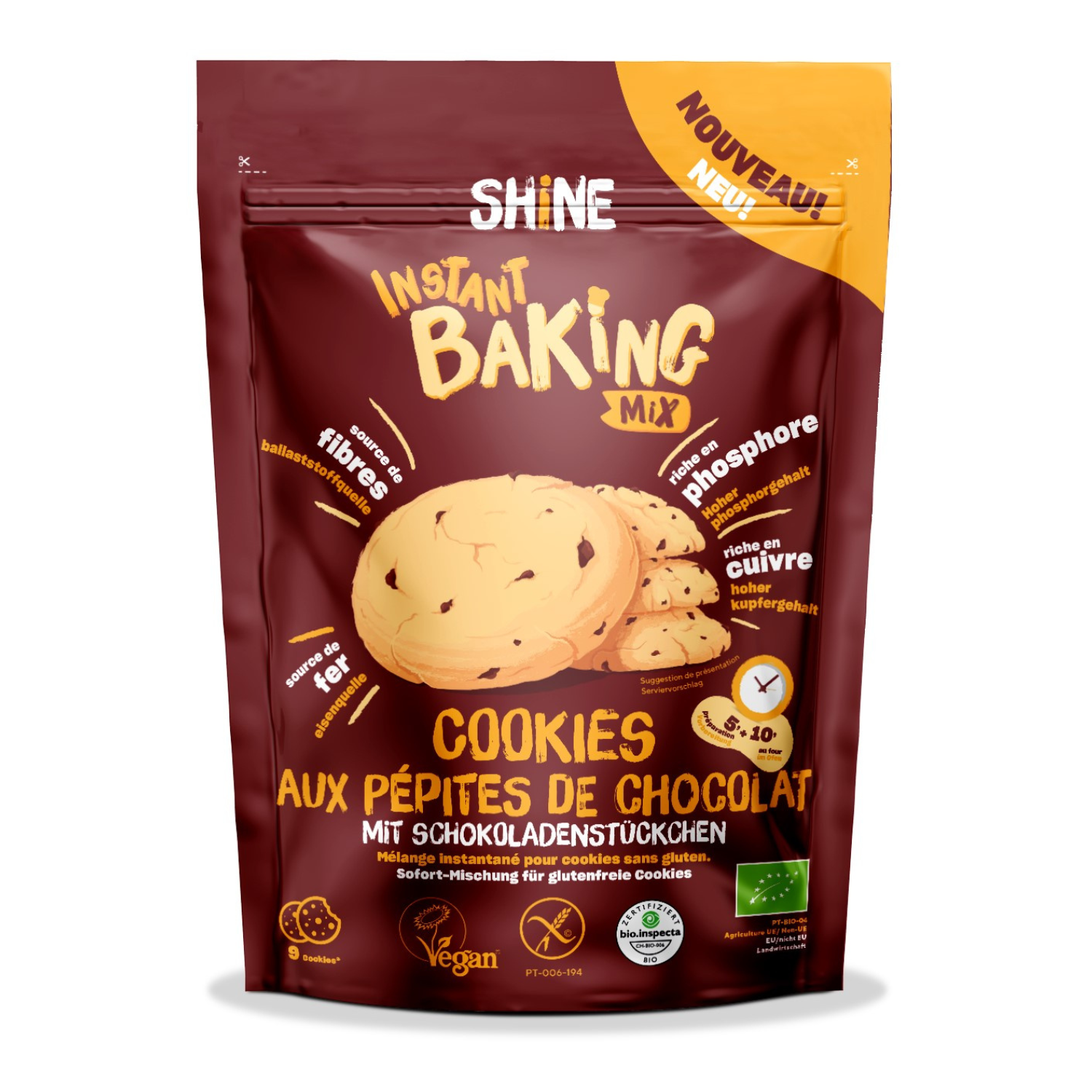 Premix Bio pentru cookies cu bucati de ciocolata, 300 g, Shine