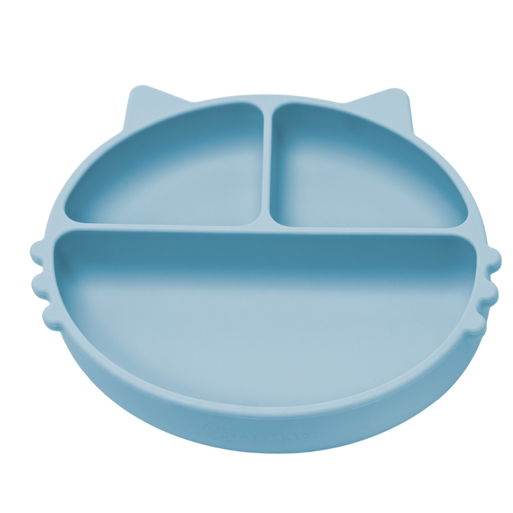 Farfurie compartimentata din silicon cu ventuza Kitty, 6 luni+, Aqua Blue, Appekids