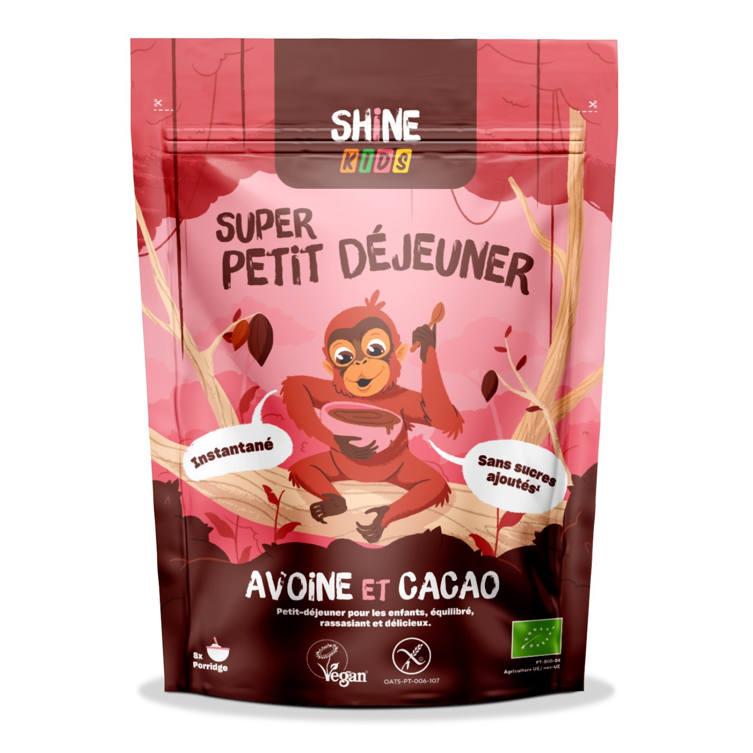 Cereale Bio instant pentru copii, cu ovaz si cacao, 300 g, Shine