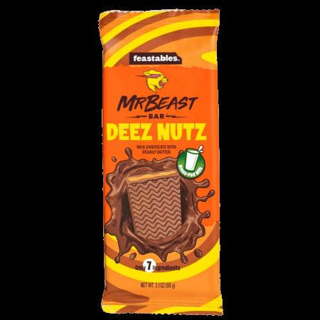 Ciocolata cu lapte si unt de arahide Deez Nutz, 60 g, Mr Beast Feastables