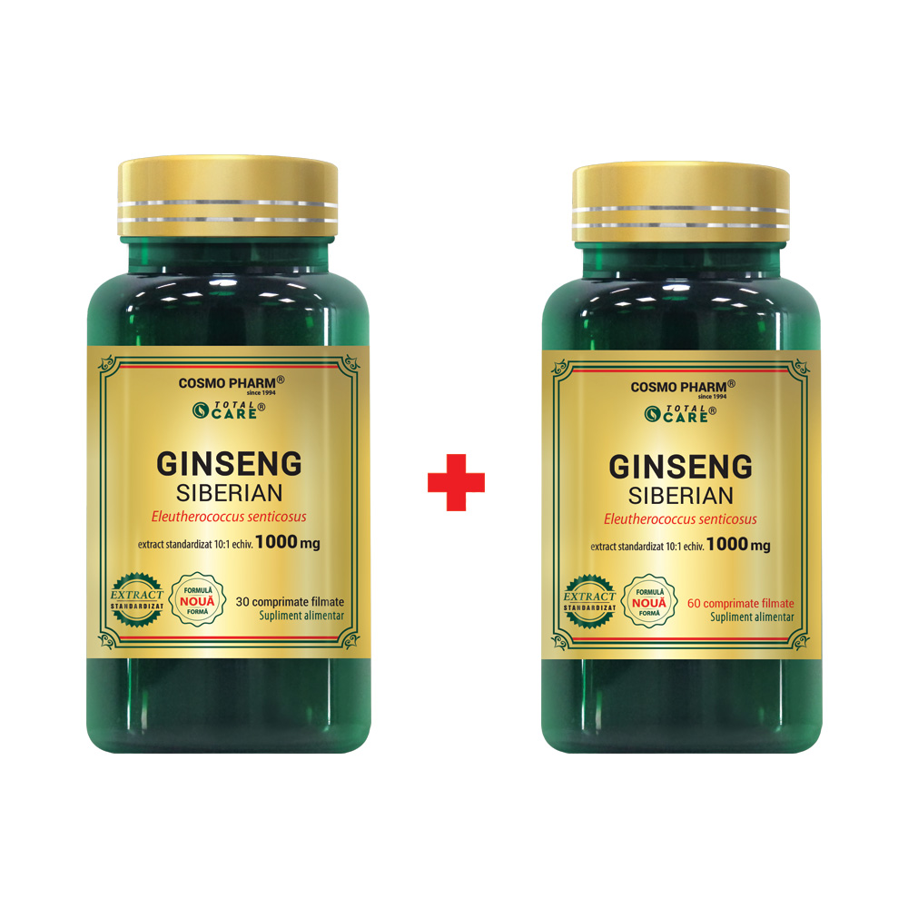 Pachet Ginseng Siberian, 1000 mg, 60 + 30 tablete, Cosmopharm