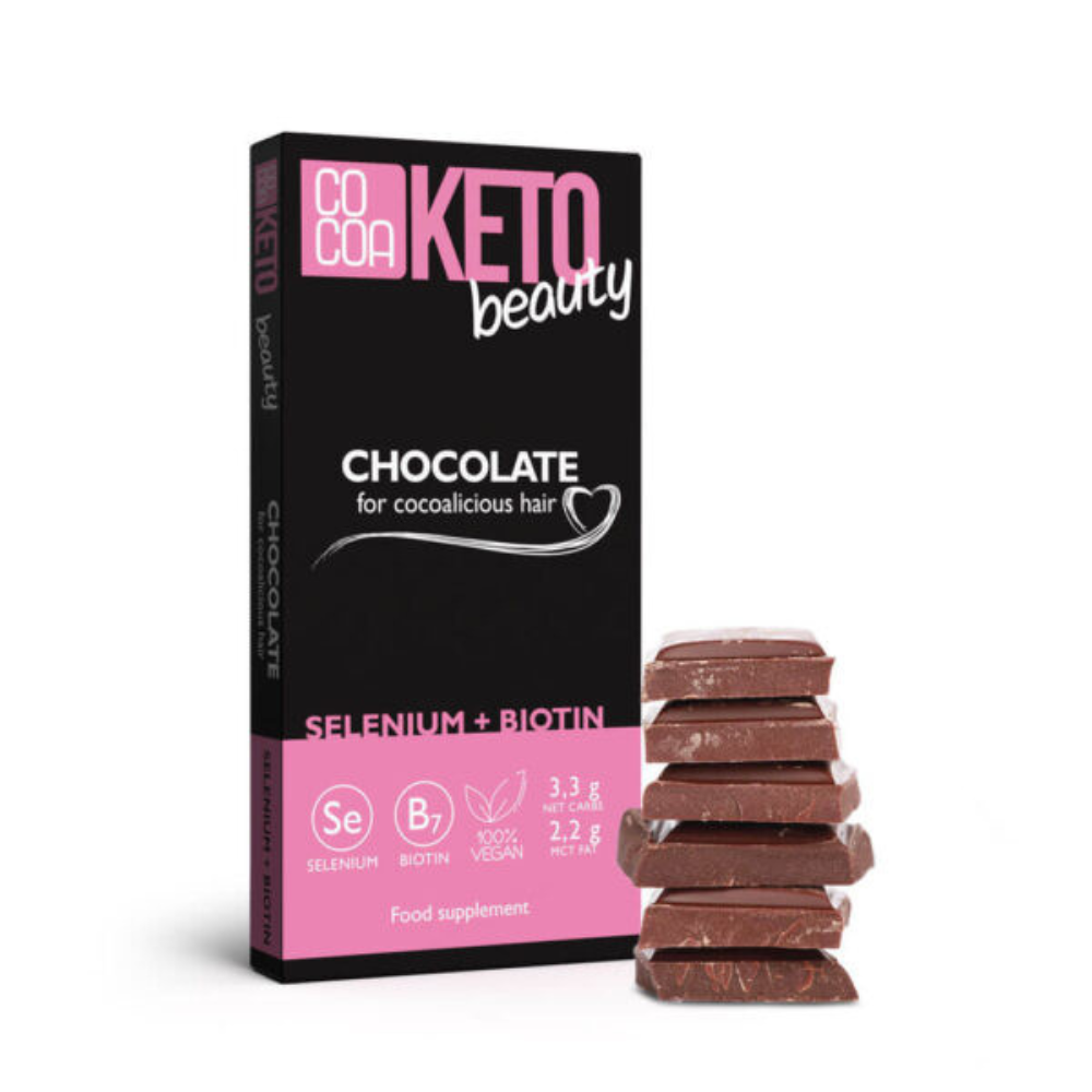 Ciocolata Bio imbogatita cu seleniu si biotina Beauty, Keto, 40 g, Cocoa