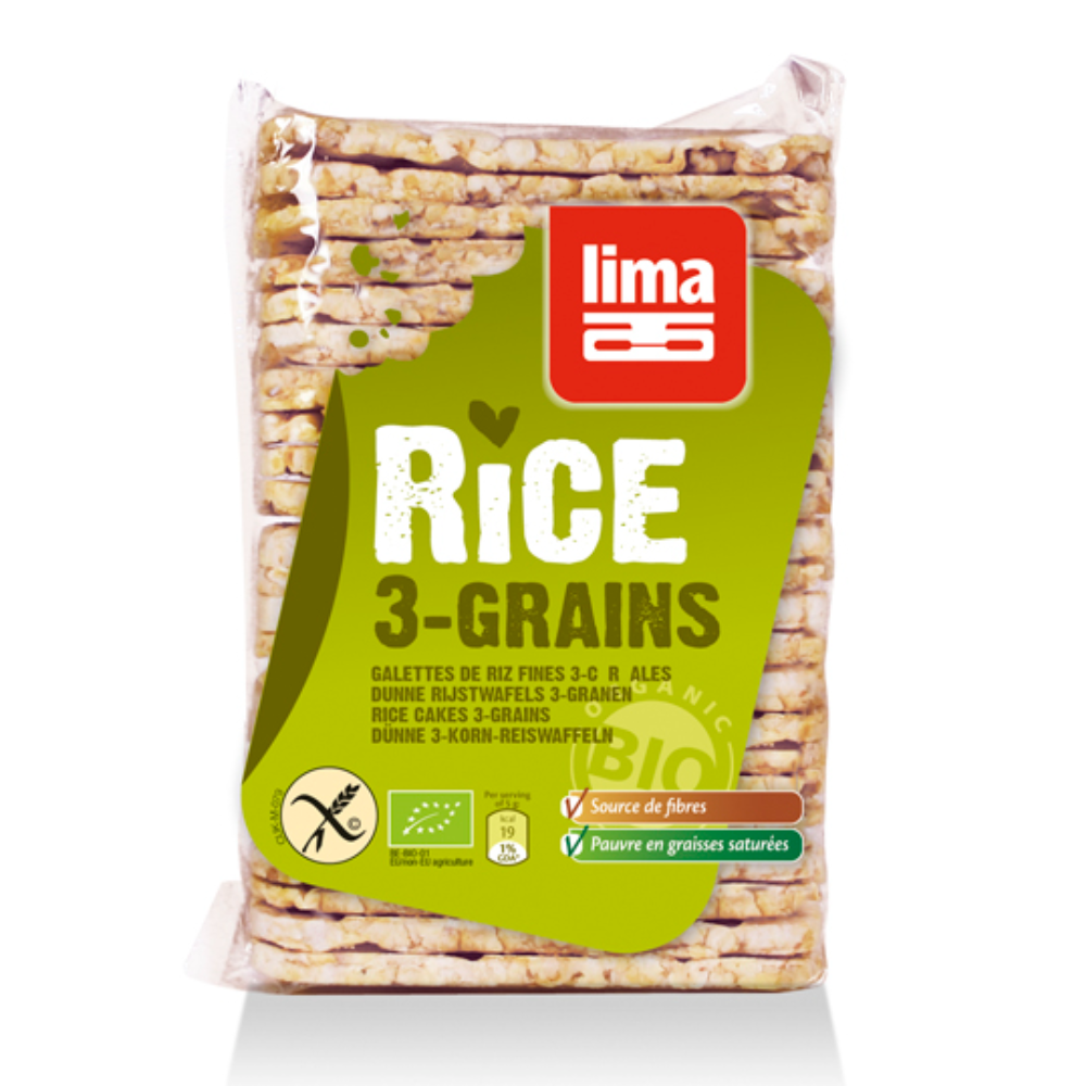 Rondele de orez expandat cu 3 cereale Bio, 130 g, Lima