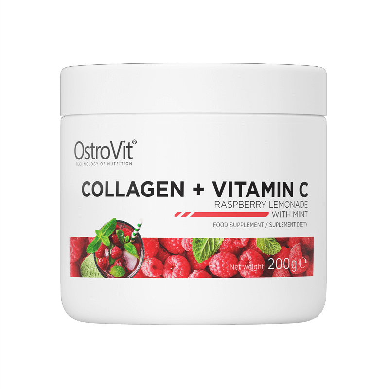 Colagen + Vitamina C cu aroma de limonada de zmeura cu menta, 200g, OstroVit