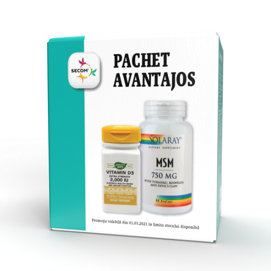 Pachet Avantajos MSM 750 mg + Vitamin D3, 30 capsule, Natures Way