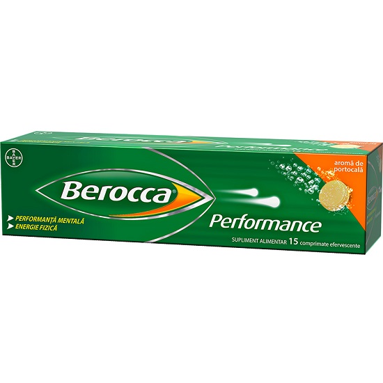 Berocca Performance Multivitamine, 15 comprimate efervescente cu aroma de portocala, Bayer