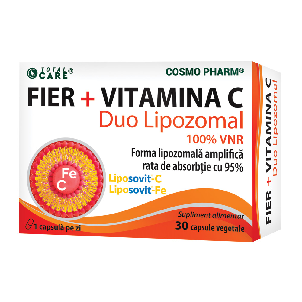 Fier + Vitamina C Duo Lipozomal, 30 capsule vegetale, Cosmopharm