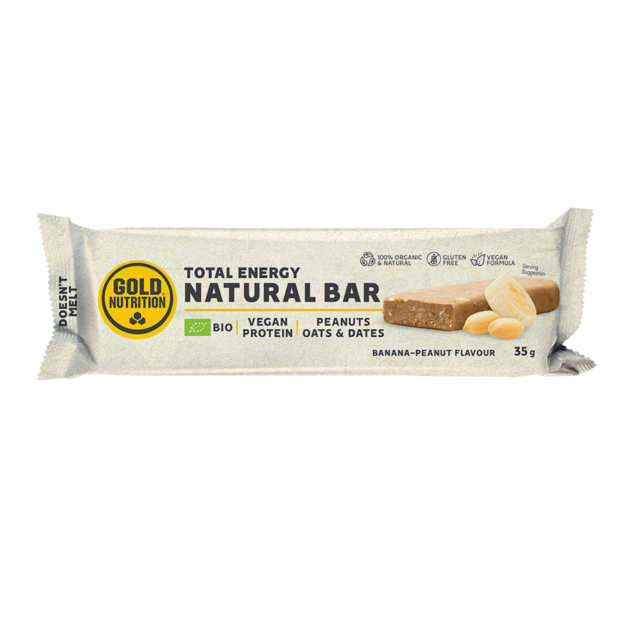 Baton proteic Bio cu aroma de banane si arahide Natural Bar, 35g, Gold Nutrition