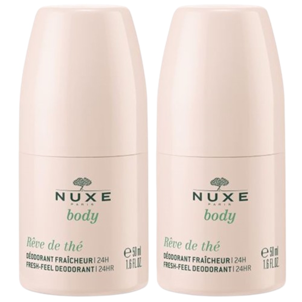 Pachet Deodorant roll-on revitalizant 24H pentru toate tipurile de piele Reve de The, 2 x 50 ml, Nuxe