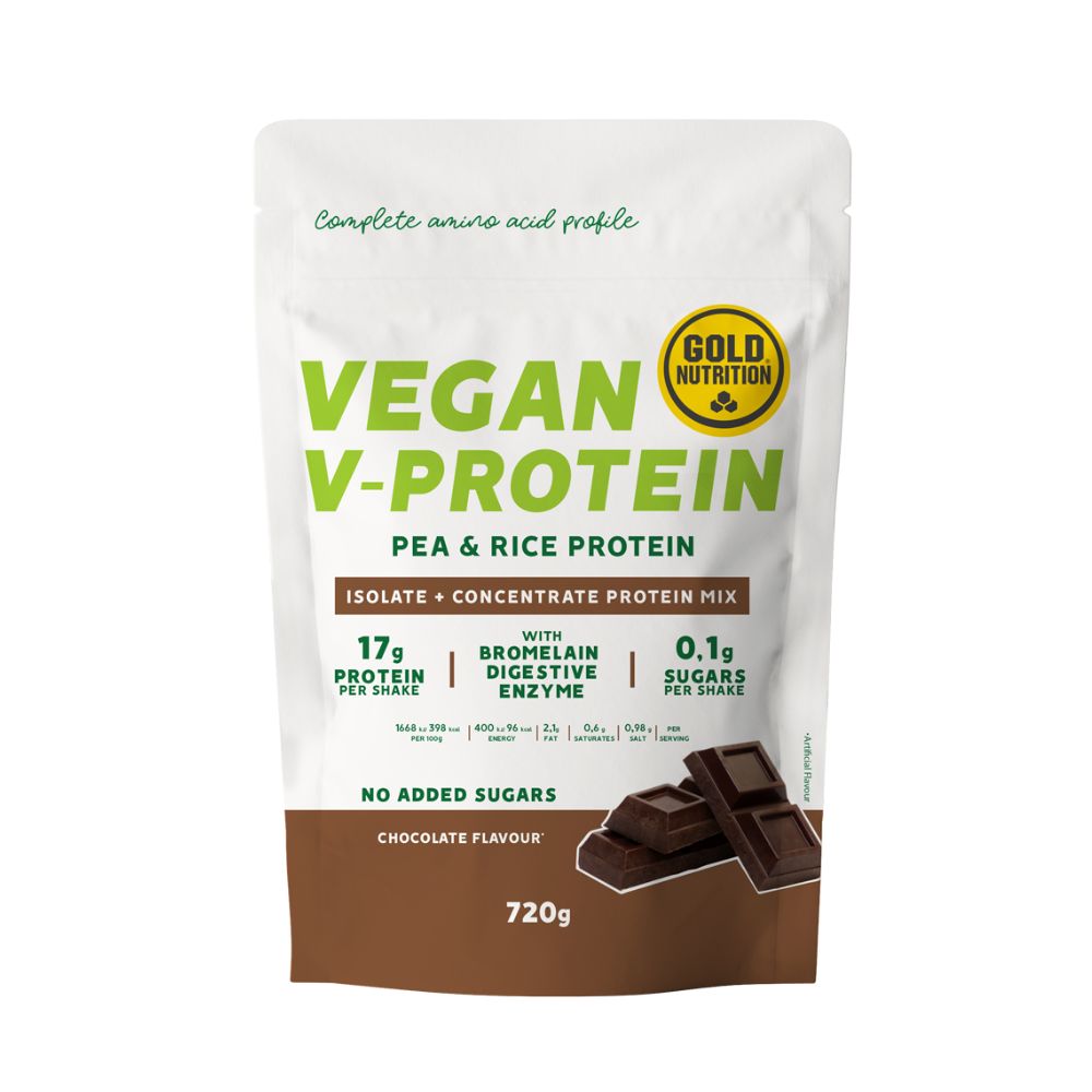 Pudra proteica vegetala cu aroma de ciocolata, 720g, Gold Nutrition