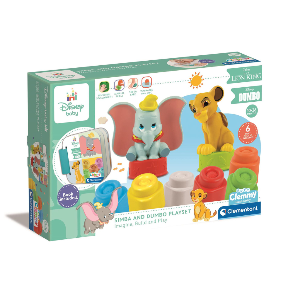 Set Cuburi educative Simba si Dumbo Disney Soft, 10 - 36 luni, Clementoni
