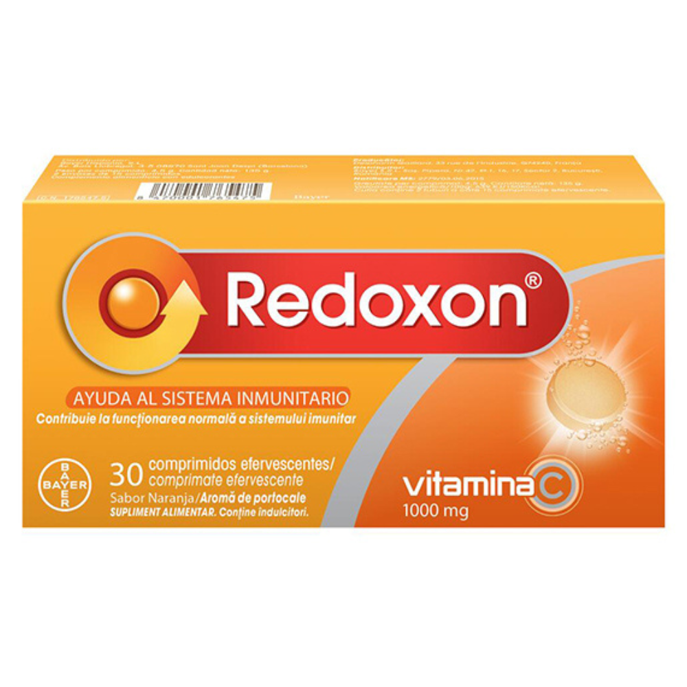 Redoxon cu vitamina C 1000 mg si aroma de portocale, 30 comprimate efervescente, Bayer