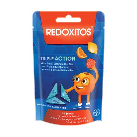 Redoxitos Triple Action - Jeleuri cu vitamina C D si Zinc, 25 bucati, Bayer