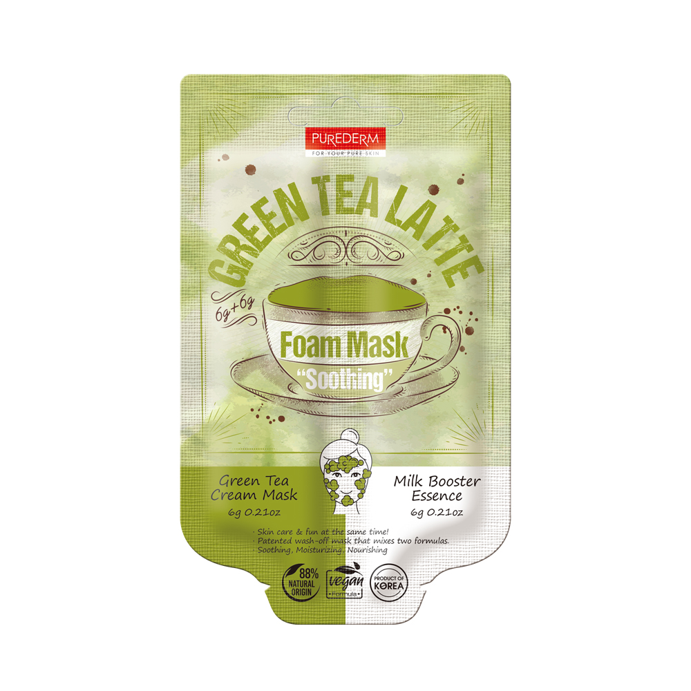 Masca spuma cu extract de ceai verde si acid hialuronic, 12 g, Purederm