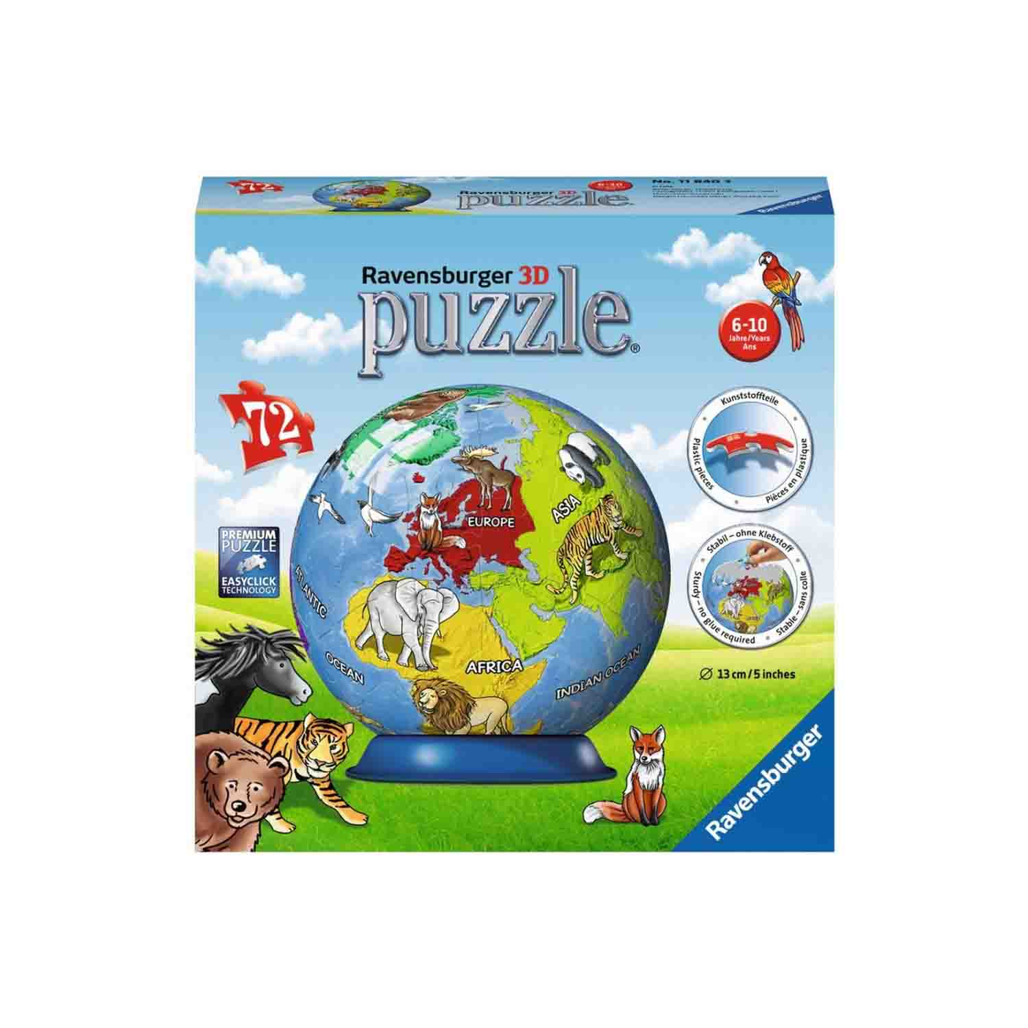 Puzzle 3D Globul Pamantesc, + 6 ani, 72 de piese, Ravensburger