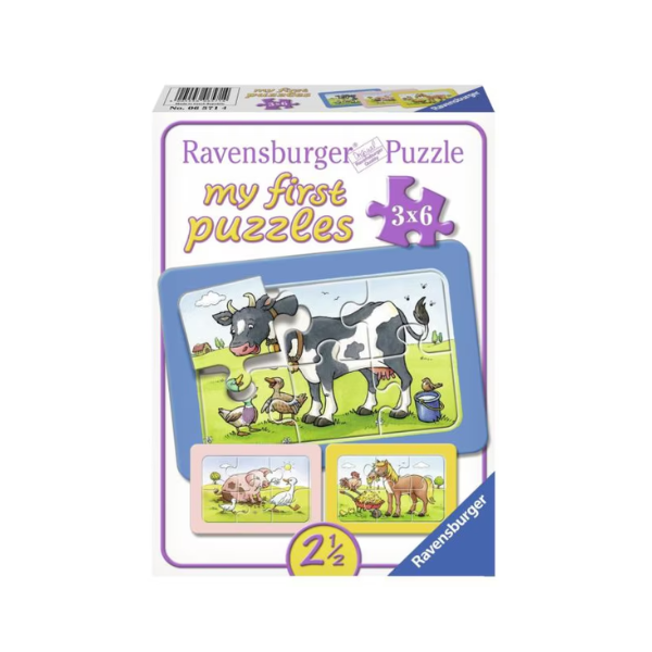 Puzzle Animale Buni Prieteni, + 3 ani, 3 x 6 piese, Ravensburger