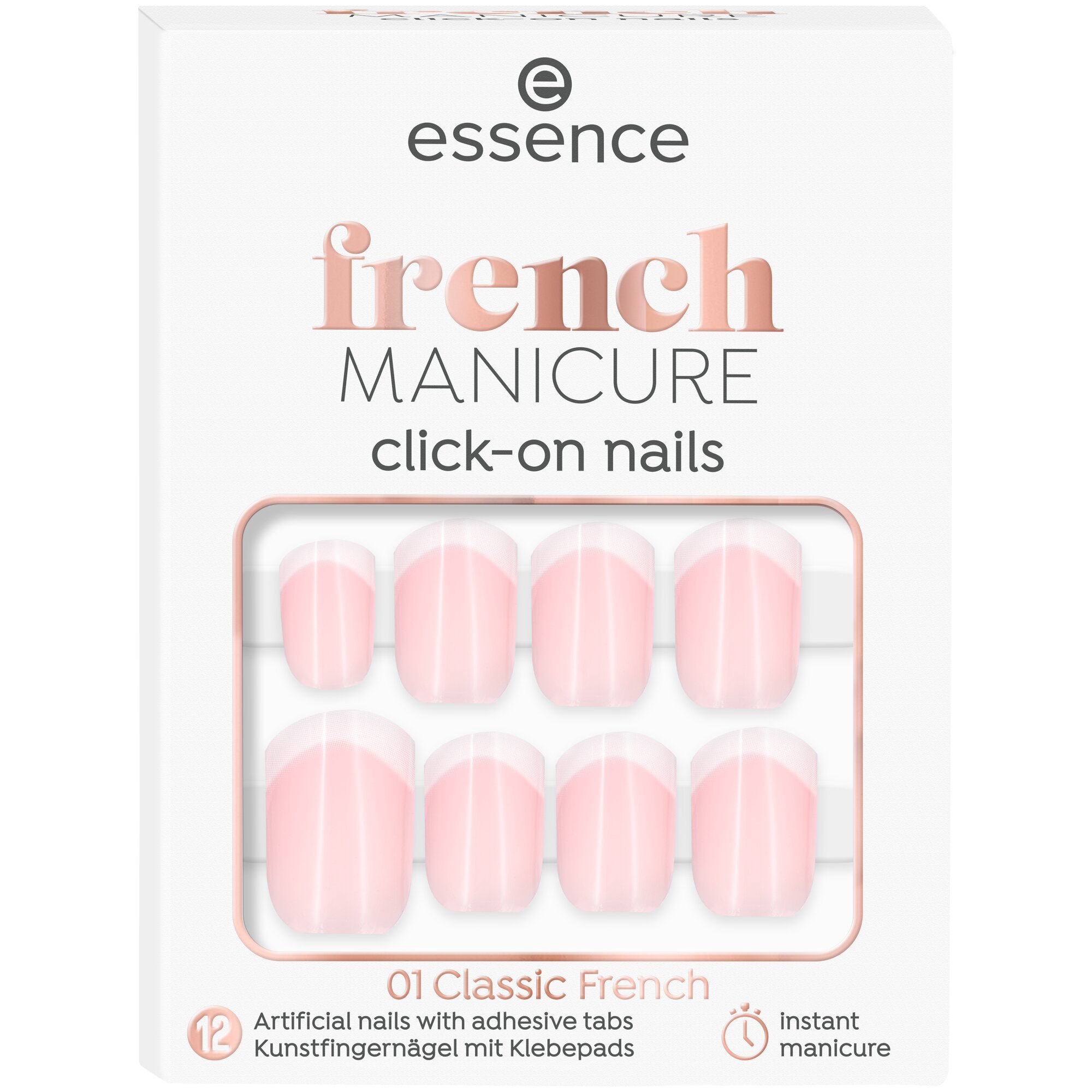 Unghii false French Manicure Click On Nails, 01 - Classic French, 12 bucati, Essence